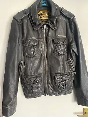 Buy Superdry Genuine Brown Distressed Leather Biker Jacket | Size Large • 28£
