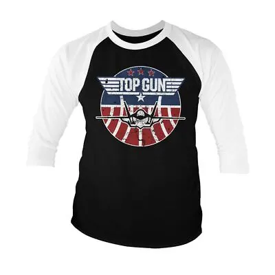 Buy Top Gun Distressed Tomcat Baseball 3/4 Sleeve T-Shirt • 10£
