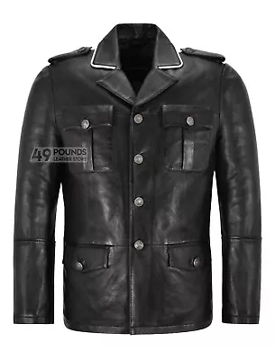 Buy Men's Real Leather Coat German Classic WW2 Top Studded Long Jacket Pea Coat 4851 • 44.10£