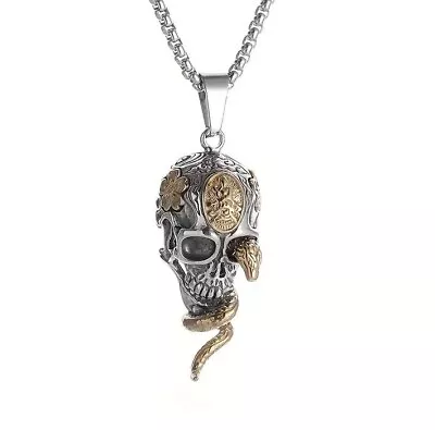 Buy Men's Stainless Steel Necklace Chain Skull Snake Pendant Jewellery 24  • 7.99£