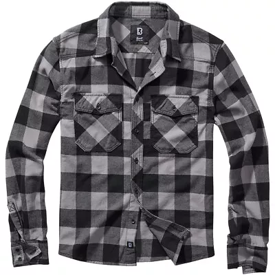 Buy Brandit Check Shirt Check Flannel Mens Long Sleeve Work Black Charcoal Grey • 39.95£