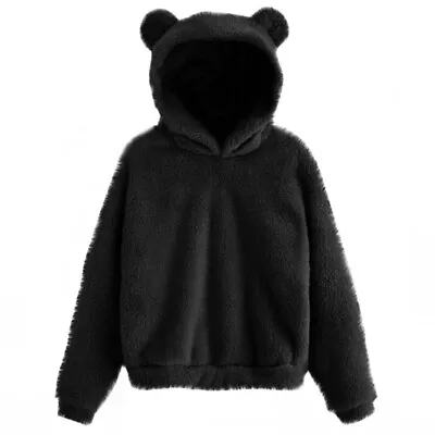Buy Women's Long Sleeve Teddy Bear Ear Hooded Sweatshirts Ladies Fluffy Hoodies Tops • 18.15£