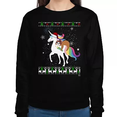Buy 1Tee Womens Christmas Unicorn Carrying Sloth Sweatshirt Jumper • 19.99£