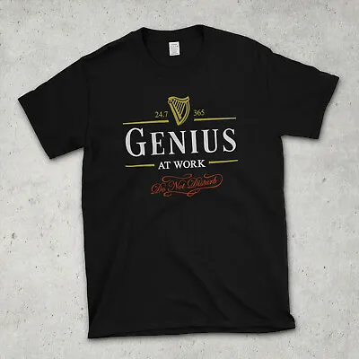 Buy Funny GENIUS AT WORK, DO NOT DISTURB Cotton T Shirt, Guinness Parody Mash-Up • 12.99£