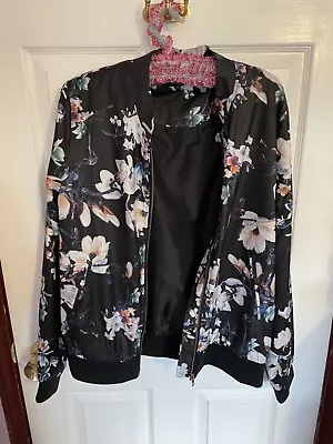 Buy Black Floral Light Weight Bomber Jacket, Size 12, Immaculate • 0.99£
