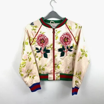 Buy Beautiful Floral Embroidered Bomber Baseball Varsity Jacket Size 8 • 10£