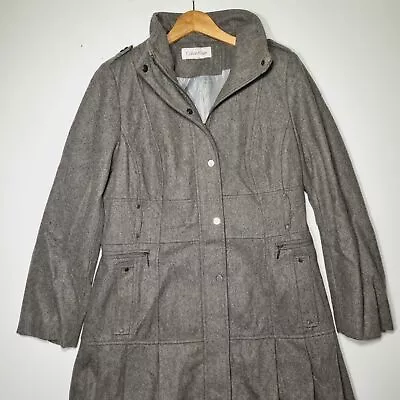 Buy Calvin Klein Pea Coat Jacket Size Women’s UK 14 Grey Wool Blend Overcoat • 28£