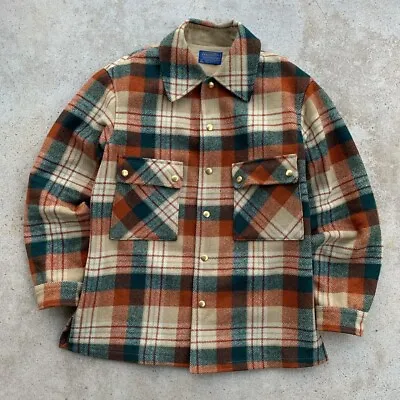 Buy Vintage 70s Pendleton Mackinaw Wool Snap Button Plaid Shirt Jacket Size M • 145.97£