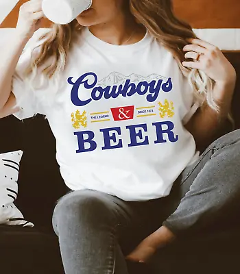 Buy Cowboys And Beer Tee Vintage Western Rodeo Cowgirls Coors Country Music Shirt • 24.86£