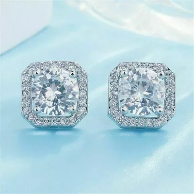 Buy Diamond Square Crystal Stud Earrings 925 Sterling Silver Womens Jewellery Gift • 3.99£