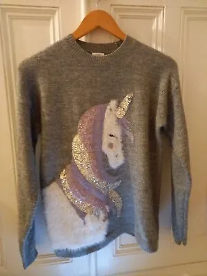 Buy Next Grey Knit Festive Christmas Jumper With Sequins   Unicorn Age 13 Yrs • 10£