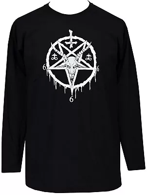 Buy Mens Long Sleeve Baphomet Top Pentagram Leviathan Cross Satanic 666 Goth • 22.95£
