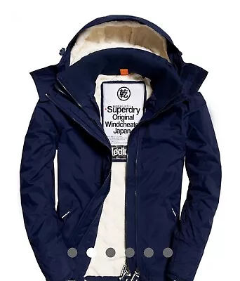 Buy Superdry Hooded Sherpa WindCheater Jacket Fleece Lined Navy Mens Large 40” Chest • 59.99£