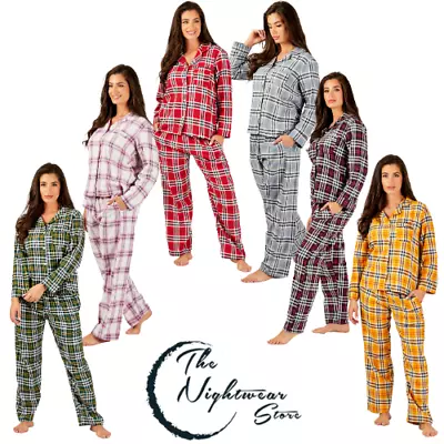 Buy Womens Christmas Pyjamas Set 100% Cotton Nightwear Set Check Long Sleeve PJ Set • 18.99£