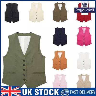 Buy Women Casual Cozy Tops Comfy V Neck Waistcoats Solid Color Chic Jacket Waistcoat • 10.89£