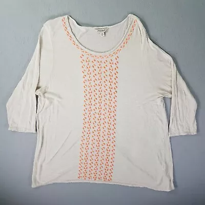 Buy Lucky Brand T-Shirt Womens 1X 3/4 Sleeve Boat Neck Pullover Top Beige Orange  • 14.17£