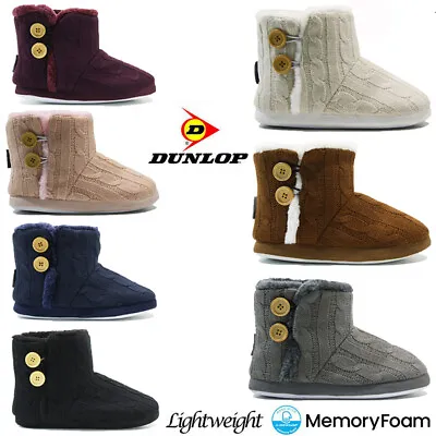 Buy Ladies Dunlop Memory Foam Slippers Winter Fur Slip On Warm Winter Bootie Size • 11.95£