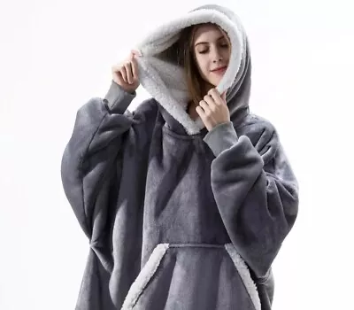 Buy Premium Quality Oodi Oversized Long Hooded Adult Sherpa Fleece Blanket Hoodie  • 11£