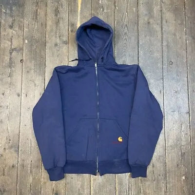 Buy Carhartt Hoodie Full-Zip 90s Workwear Mesh Lined Sweatshirt, Navy, Mens Large • 55£