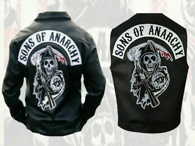 Buy Mens Son Of Anarchy Motorcycle Biker Real Black Leather Waistcoat Vest Jacket • 70£