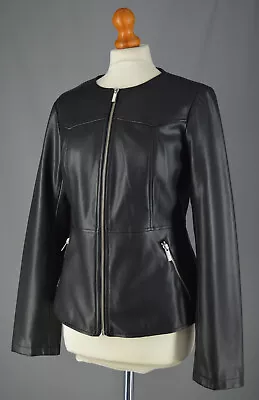 Buy Ladies Zara Black Faux Leather Jacket Size L UK 12 • 12.99£