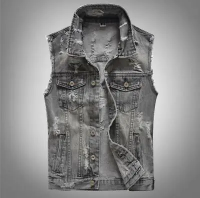 Buy Fashion Men Punk Gray Cotton Vest Waistcoat Denim Sleeveless Jean Jackets Tops • 26.99£