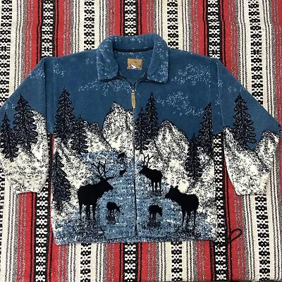 Buy Vtg Red Head Elk Sherpa Jacket Sweater Womens Sz S Full Zip USA Made Mountains • 42.09£