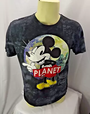 Buy Disney Micky Mouse Mottled Black/grey Save The Planet T-shirt Size M (0139) • 5£