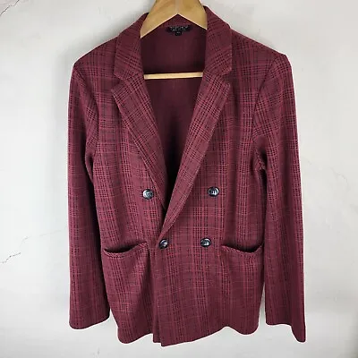 Buy Topshop Womens UK8 Double Breasted Casual Blazer Jacket Check Relaxed Fit Red • 14.99£