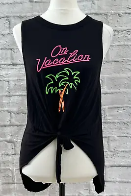 Buy Asos Black T-Shirt ON VACATION Top Size 8 Open Back Knot Front Palm Trees BNWT • 9.50£