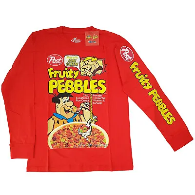 Buy Cakeworthy X Fruity Pebbles Cereal Long Sleeve T-Shirt Top Red The Flintstones • 27.99£