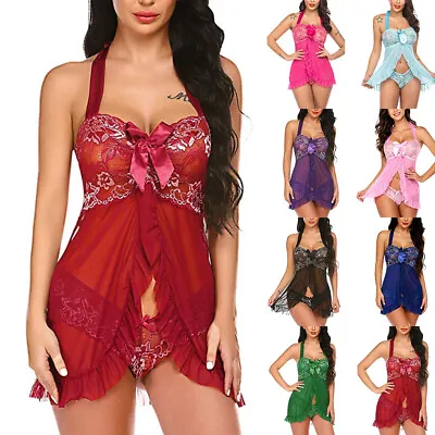 Buy Womens Sexy Ruffle Nightdress Babydoll Lingerie Underwear PJs Thong Sissy Outfit • 7.19£