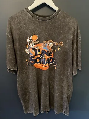 Buy Space Jam Tune Squad Stone Washed Grey Cotton T Shirt Top Oversized Mens Large • 11£