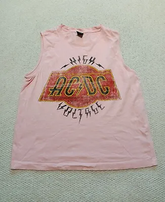 Buy ACDC Tank Singlet Size 16 Pink Sleeveless Rock Band Shirt • 9.30£