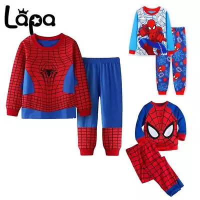 Buy Kids Boys Spiderman Outfits Pyjamas Nightwear Long Sleeve T Shirt Pants Set PJs. • 9.59£