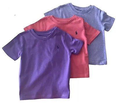 Buy Baby Girls Boys Ralph Lauren Polo  Bonus 3 Pack Lilac Pink  T Shirts Age 18 Mth • 16.99£