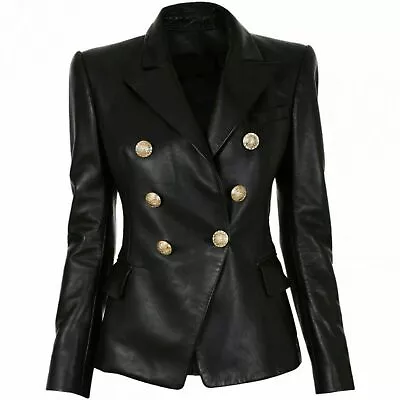 Buy Blazer Slim Fit Fancy Women Formal Real Leather Jacket Stylish Buttoned Coat • 137.14£