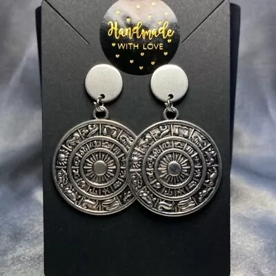 Buy Handmade Silver Zodiac Stud Earrings Gothic Gift Jewellery Fashion Accessory • 4.50£
