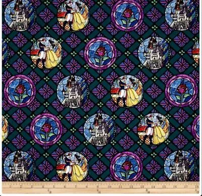 Buy Fat Quarter Disney Beauty And The Beast Large Badges Quilting Fabric • 3.60£
