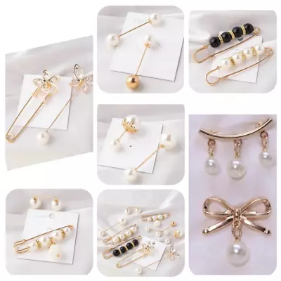 Buy 2Pcs Retro Pearl Clothing Safety Pins Brooches Set Women Jewelry And Hijab Pin • 2.95£