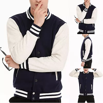 Buy Men's Baseball College Jacket Varsity Fleece Letterman Badge Long Sleeves Coats • 23.99£