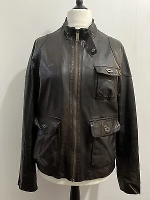 Buy Mulberry Mens Medium Leather Biker Bomber Jacket Dark Brown Rare Size 40/M • 109.99£