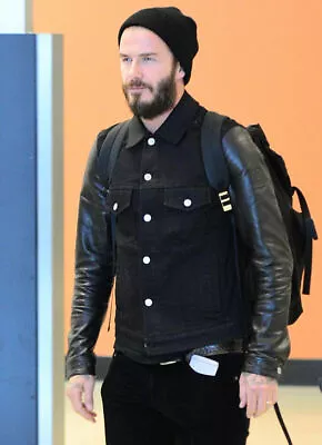 Buy David Beckham Denim With Leather Sleeves Jacket Free Ship • 82.80£