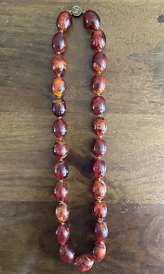 Buy Rare Vintage Genuine Amber Oval Bead Beaded Necklace 105 Grams Sterling Clasp • 11.25£