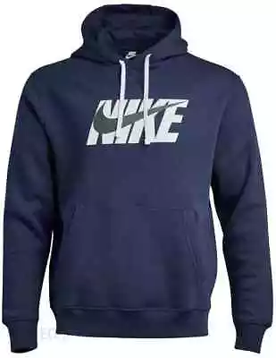Buy Nike Fleece Full Sleeve Pullover Navy Hoodie Sweatshirt Top Blue White M L • 33.25£