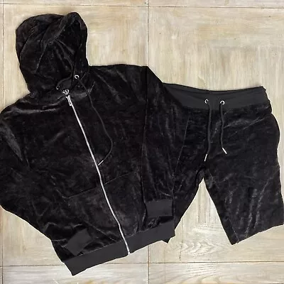 Buy Mens Tracksuit Medium Velour Black Zip Hoodie & Shorts Boohoo Man RRP £55 • 9.99£