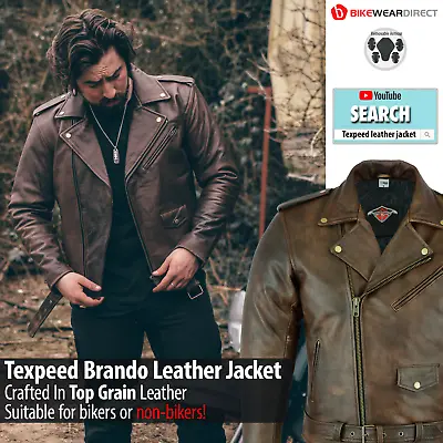 Buy Leather Brando Motorbike Jacket Marlon Biker Motorcycle With CE Armour Protect • 74.99£