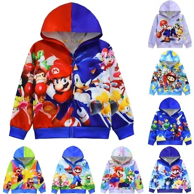 Buy Super Mario Bro Kids Boys Girls Casual Coat Hooded Zip Jacket Outerwear Top Gift • 15.36£