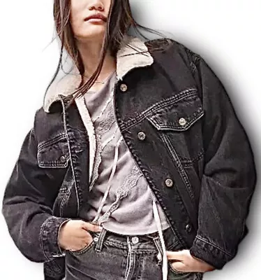 Buy TOPSHOP Moto : Women’s Western Oversized Black Denim Jacket UK Size 8 • 9.99£