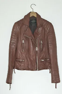 Buy *STUNNING* AllSaints Ladies OXBLOOD Leather Biker Jacket UK10 US6 Steine Moto D • 79.99£
